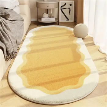 Yusenyi cream style master bedroom bedside carpet irregular shaped imitation cashmere floor mat machine washable living room sofa bedside egg yolk cookie oval 40cmx80cm high quality imitation cashmere