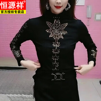 Hengyuanxiang 2025 winter new double-sided german velvet diamond bottoming shirt for women, versatile half turtleneck, middle-aged and elderly t-shirts, black winter, german velvet bottoming shirt l 100-113 catties