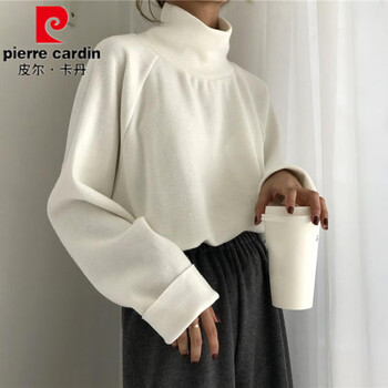 Pierre cardin fat mm slimming bottoming shirt for women autumn and winter plus size women's 300 catties long-sleeved high-neck t-shirt with loose velvet top, white velvet xl 120-150 catties