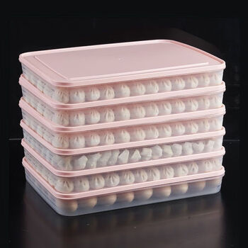 Naoiskey multi-layered dumpling making machine, frozen dumpling box, household quick-frozen dumpling and siomai storage box, light pink material, can be frozen/damaged, large size, 1 box, 1 lid, about 40 dumplings