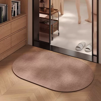 Yusenyi bathroom non-slip mat quick-drying dry foot mat toilet bathroom door mat powder room floor mat anti-woven linen pink oval 50cmx80cm (high density weaving) water absorbent and non-slip