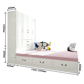 He jiagong tatami wardrobe integrated bed tatami modern simple bookcase wardrobe integrated bed children's single storage tatami wardrobe type a 1350mm*1900mm assembled box bed