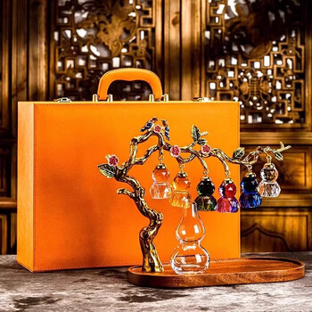 Fat donglai's same quality wine set, high-end chinese style gourd ornaments, crystal white wine glass, home wine glass gift, diamond faceted gourd white wine glass set (leather suitcase gift box)