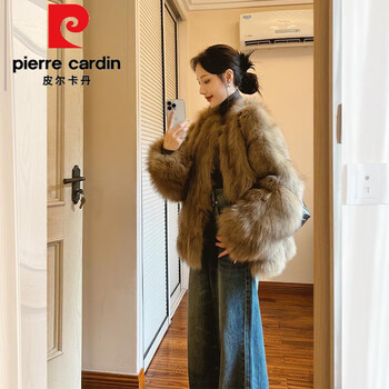 Pierre cardin coffee color fur one-piece rex rabbit fur coat for women autumn and winter 2026 new high-end fur eco-friendly fur coat for women coffee color one size