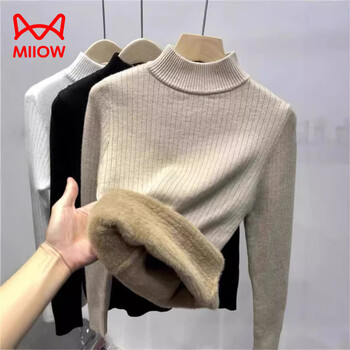 Miiow one-piece velvet half turtleneck bottoming shirt for women autumn and winter 2025 new inner sweater plus velvet warm bottoming sweater white one size