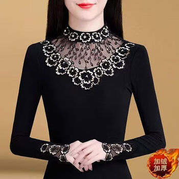 Duilan plus velvet warm bottoming shirt for women, autumn and winter new style, slim and slim, wear outside and inside, t-shirt top, small shirt 5386 black plus velvet 2xl