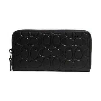 Coach accordion wallet 19 zipper logo imprinted cow leather card holder wallet women's black basic pack (bag + dust bag)