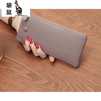 Kangaroo's new korean style first-layer genuine leather long women's wallet soft leather fashion simple wallet zipper 520 gift taro purple pre-sale will be issued on april 31