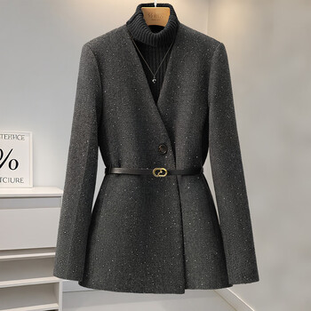 Cypress sheep wool v-neck jacket women's 2025 autumn new slim fit commuting ol sequined suit