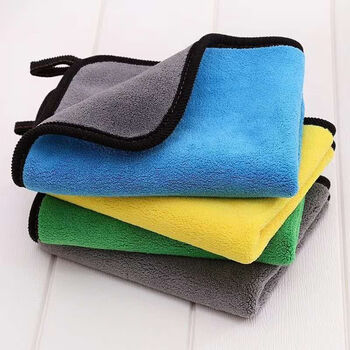 Ganli coral velvet towel thickened high density easy to absorb two-color tide car wipe cleaning towel 800g gray yellow 30*60 thickened 800g gray blue
