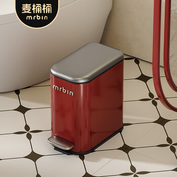 Mr.bin bathroom foot trash can household narrow slit retro small bedroom living room covered double bucket foot trash stainless steel bathroom/bedroom recommendation anchor red 6l丨special for narrow slit