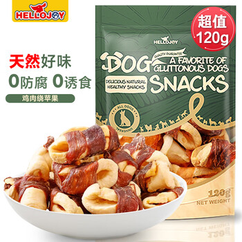 Hellojoy dog snacks, dried meat strips, general dog training reward snacks for adults and puppies, chicken wrapped around apples 120g