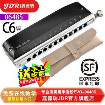 Jdr imported gongs 12-hole chromatic harmonica in c key evo-0648s adult student practice advanced professional performance model 12-hole c6 key matte black + 15 pieces of gifts