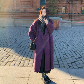 Mdng temperament high-end blueberry purple double-sided cashmere coat for women 2025 winter new long suli fleece coat picture color s recommended within 105 pounds