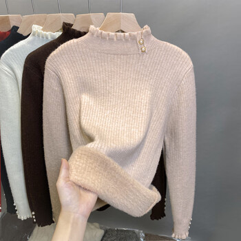 Yu zhaolin (yuzhaolin) one-piece velvet half-turtleneck sweater for women plus velvet thickened bottoming shirt 2025 autumn and winter new style knitted sweater inner top