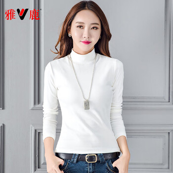 Yalu white black mid-collar half turtleneck bottoming shirt for women long-sleeved spring and autumn versatile pure cotton thin section slim spring and autumn inner wear white m