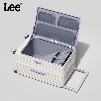 Lee2025 new front side opening large capacity trolley suitcase 24 inches with expansion layer zipper boarding suitcase for women goddess purple 26 inches fifth wheel checked box thickened + computer compartment