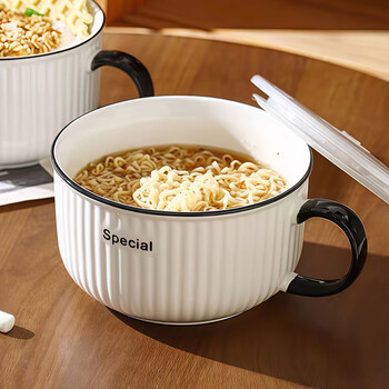 Yi jia (ijarl) ceramic bowl can be microwaved, special lunch bowl for office workers, rice bowl, instant noodle bowl with lid, white 6 inches