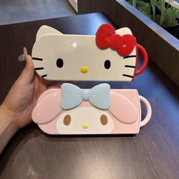 Shijanuhaha kt chopsticks and spoon set one person tableware storage box portable student stainless steel chopsticks and spoon three-piece set special offer 2 sets kitty+melody high quality * convenient storage