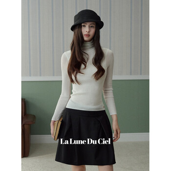 La lune du ciel 5th anniversary store celebration turtleneck wool slimming bottoming shirt t-shirt for women autumn white ready stock s