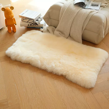 Yusenyi long fur bedroom rug bedside blanket entrance shoe stool cushion wool cushion rectangular wool blanket made of off-white long wool whole leather 50x180cm