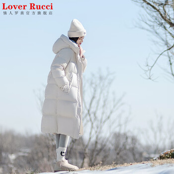 Lover rucci2025 autumn and winter new hooded 95 white goose down wash-free pu leather long thickened high-quality down jacket women's jacket white s
