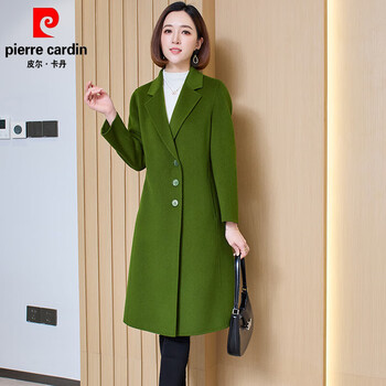 Pierre cardin double-sided cashmere coat women's mid-length 2025 autumn hepburn style glazed red high luxury cashmere wool coat okra green 2446-1 m 106-115 catties