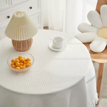 Yusenyi ins style french small round table light luxury high-end tablecloth fabric cotton and linen birthday photo white tablecloth white waffle 180x260cm suitable for long table sofa cover