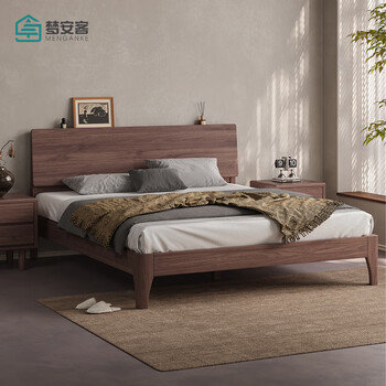 Meng anke solid wood bed imported red walnut double bed high back nordic simple master bedroom furniture