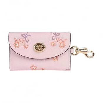 Coach turnlock closure floral print leather card holder wallet women's pink basic outfit (bag + dust bag)