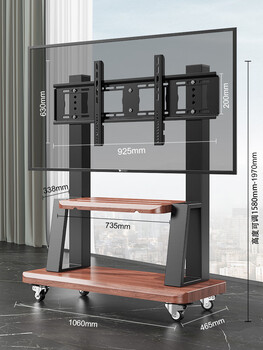 Double small neutral tv floor bracket mobile all-in-one tv cart rack suitable for skyworth hisense 55/65/75 inches walnut (50-100 inches)-lower tray storage rack