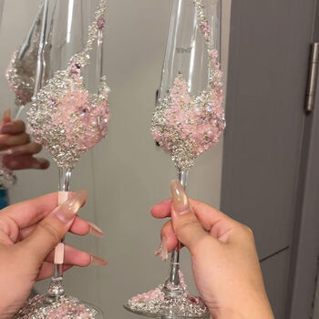 Shopkeeper wedding celebration exclusive exquisite handmade diy toast glass material pack couple champagne glass crystal tall 1 pink story material pack + cup pair