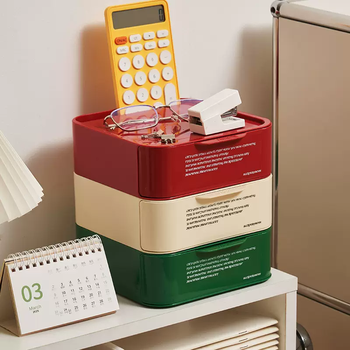 Yusenyi desktop storage box drawer-type office desk stationery organization dormitory entrance storage sundry office storage rack crescent white-burgundy red-songdai green crescent white-burgundy red-songdai green