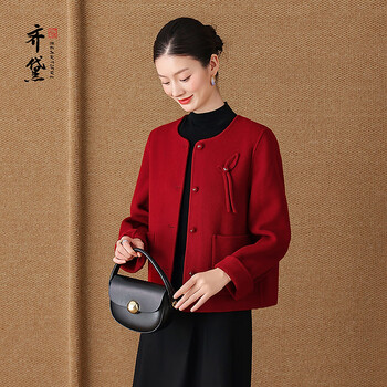 Quedit red double-sided cashmere coat for women 2025 autumn and winter new style grandma's wedding banquet mother's woolen short coat chinese red m recommended 100-110 pounds