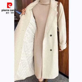 Pierre cardin high-end suit woolen jacket women's mid-length 2025 new autumn and winter loose quilted thickened cashmere coat apricot cotton thickened xl
