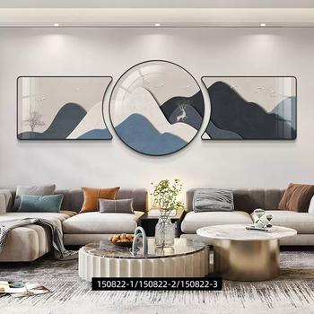 Yusen yijinxing modern luxury living room with atmosphere, light sofa background, hanging paintings, decorative paintings, new style triple paintings, backed by jinshan 15, imported high-end crystal paintings, picture, noble black frame (fashionable and versatile) 2-60x4060x6060x40, 2.5 meters recommended