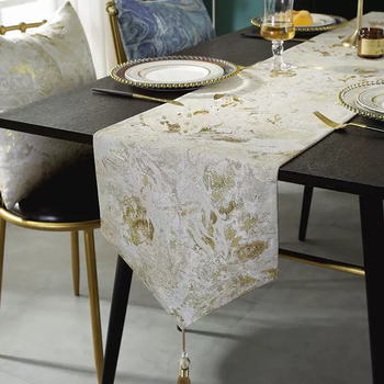Yusenyi tablecloth luxury high-end dining table flag middle strip coffee table high-end american nordic cover cloth light dining flag french golden branch gold 32x240cm (suitable for furniture with a length of 180-200cm)