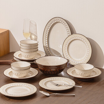 Aomi (aomi) bowl household set, bowl and tableware set, antique style housewarming gift bowl and dish set for household use, 2025 new style, high-looking, underglaze color-soup bowl configuration, 2-person meal, 12-piece set