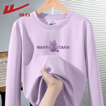 Warrior pure cotton round neck long-sleeved t-shirt for women 2026 autumn simple design loose casual versatile skin-friendly comfortable top