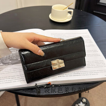 Kangaroo's new fashionable and stylish versatile 2-in-1 luxury large-capacity multi-card slot anti-magnetic portable women's wallet black