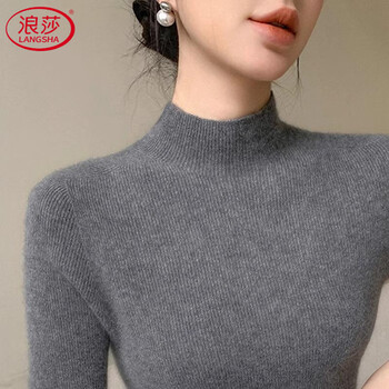 Langsha pure cashmere sweater new women's half turtleneck bottoming sweater autumn and winter new style slim fit black warm sweater gray genuine pure cashmere m recommended 95-105 pounds