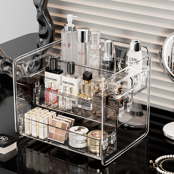 Tian丂 stepped cosmetics storage box desktop dressing and washbasin skin care products lipstick cabinet organizer box storage shelf stepped cosmetics storage box three-layer storage - transparent and visible