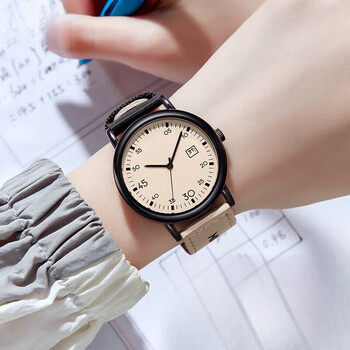Xiaomi buyi junior high school high school student watch middle school female teenager calendar quartz watch canvas strap high school exam special watch black and white strap-calendar style