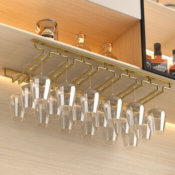 Wenshiou stainless steel red wine glass rack hanging wine cabinet wine glass rack upside-down household wine glass placement rack storage rack goblet rack titanium gold six slots long 66*18cm