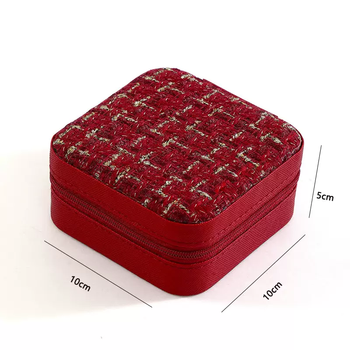 Yusenyi small fragrant style jewelry box portable small gold necklace ring earrings earrings hand jewelry jewelry storage anti-oxidation burgundy small fragrant style jewelry box burgundy small fragrant style jewelry box