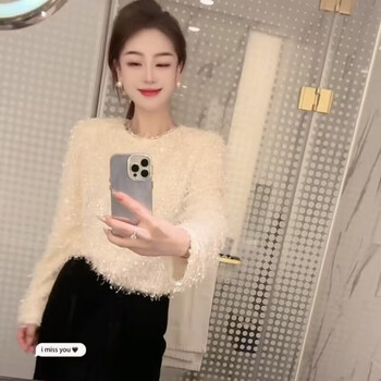 1160 french socialite round neck sweater for women european station 2024 autumn new style high-end temperament top white l 110-125