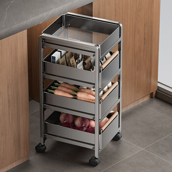 Jucode kitchen mobile trolley storage rack floor-standing multi-layer fruit and vegetable storage box snack toy storage basket four layers gray 31cm wide 34cm internal width required for built-in installation
