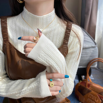 Yu zhaolin (yuzhaolin) apricot half turtleneck bottoming shirt for women with small fragrance style inner wear 2025 autumn and winter new sweater autumn and winter knitted top