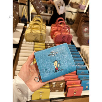 Coach direct mail coach women's short wallet snap classic presbyopic wallet blue snoopy c pendant
