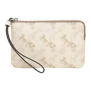 Coach corner zip 16 carriage print coated canvas and smooth leather coin purse clutch women's basics (bag + dust bag)
